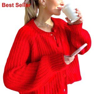Chunky Knit Open Front Cardigan Sweater Long Sleeve Loose Casual Coat